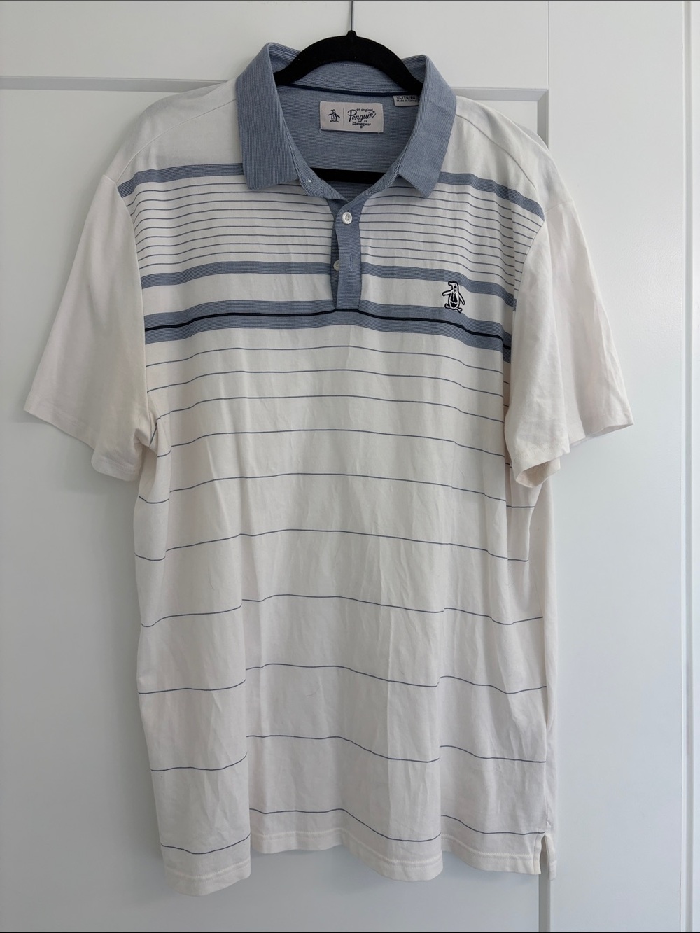 Original Penguin Men’s Polo - White with Light Blue Stripes